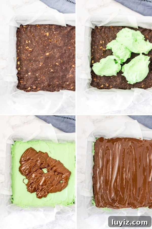 Mint Chocolate Nanaimo Bars Recipe — No-Bake Layered Treats 3 Step by step photos of how to making mint Nanaimo bars.