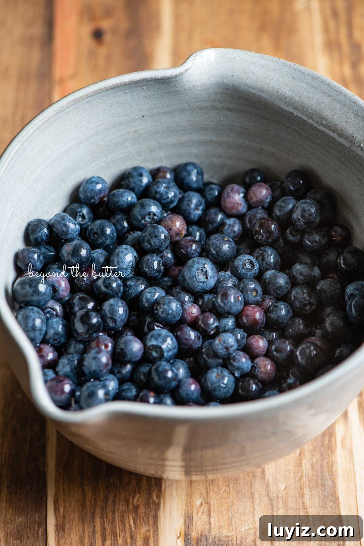 Blueberry Crumble Pie Recipe with Crunchy Oat Topping 4 Ceramic bowl full of freshly rinsed blueberries
