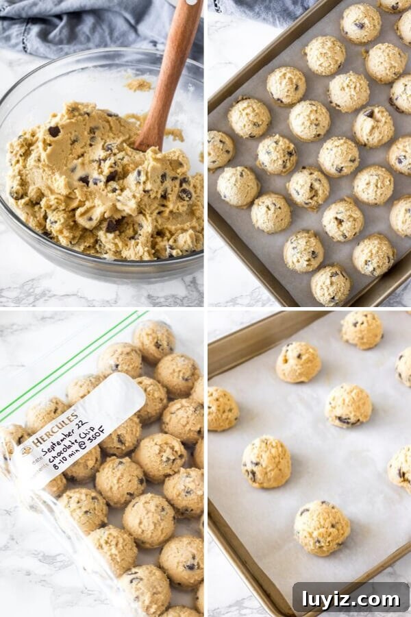 Freeze Cookie Dough and Baked Cookies: Simple Steps for Fresh Results 3 Step by step collage of how to freeze cookie dough
