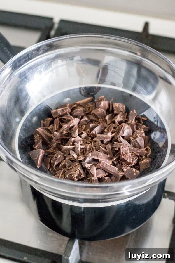 Perfect Chocolate Melting Guide: Techniques for Smooth, Shiny Melted Chocolate 4 Melting chocolate in a double boiler on the stove