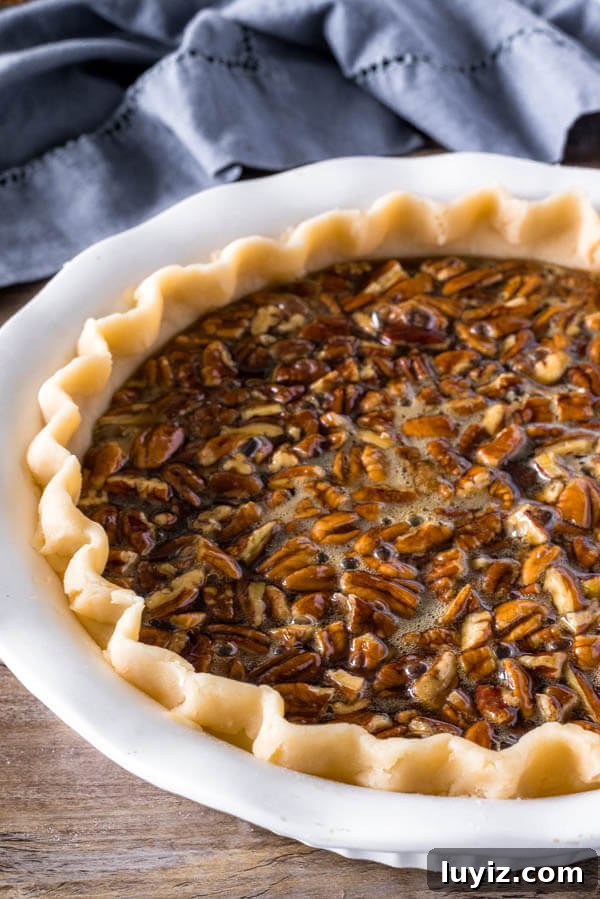 Classic Southern Pecan Pie Recipe with Buttery Pecan Topping 4 Unbaked pecan pie