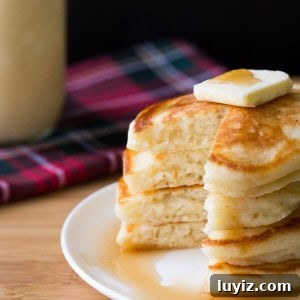 Festive Eggnog Pancakes with Warm Spices and Maple Syrup 4 These thick, fluffy Eggnog Pancakes are perfect for holiday breakfasts. Don't wait til Christmas for these delicious pancakes!