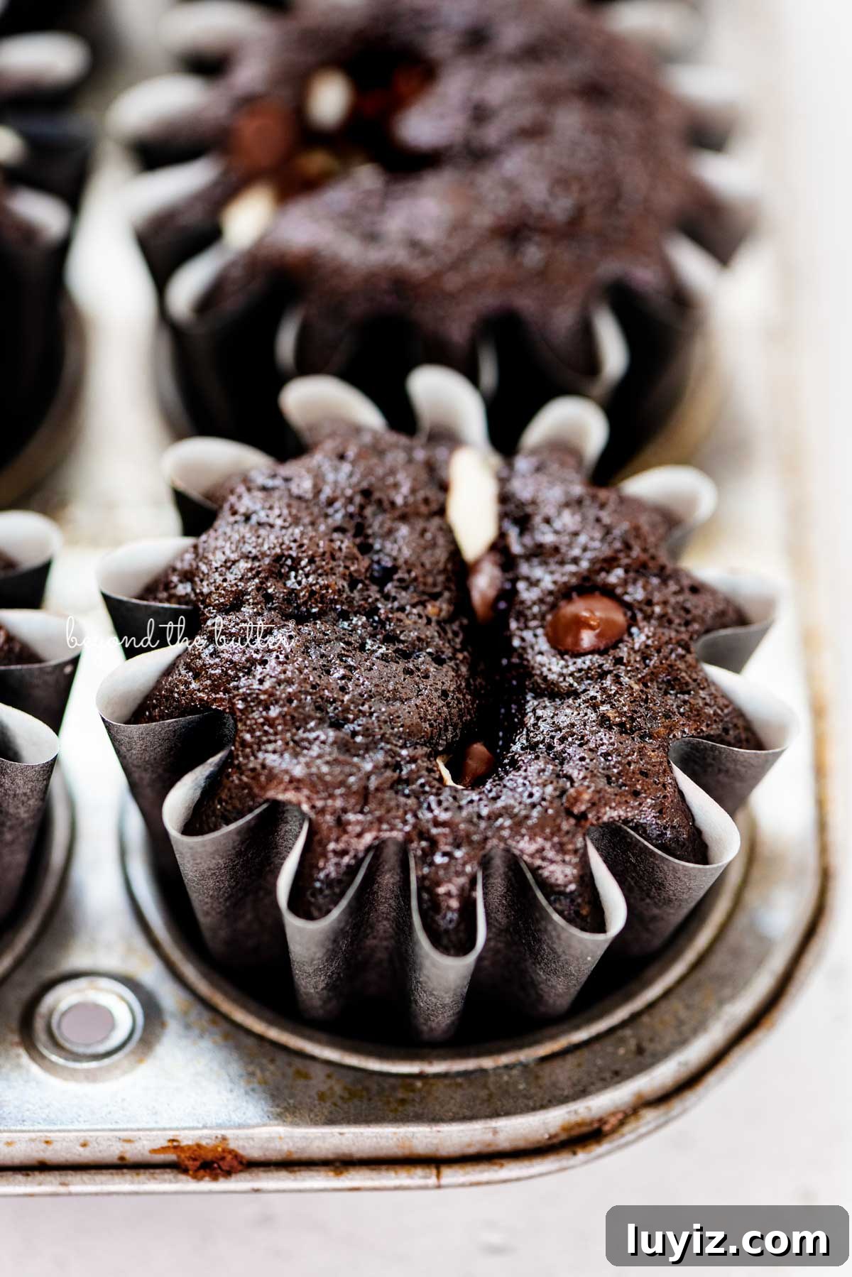Mini Black-Bottom Chocolate Cupcakes (Small Batch Recipe) 7 Small batch black bottom cupcakes in a vintage baking tin