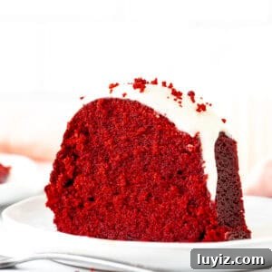 Moist Red Velvet Bundt Cake Recipe with Cream Cheese Glaze 12 Slice of red velvet bundt cake