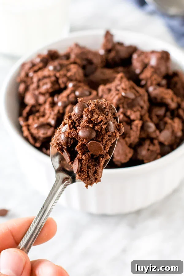 Edible Double Chocolate Cookie Dough Recipe for Spoons & Dipping 4 A spoonful of edible chocolate cookie dough