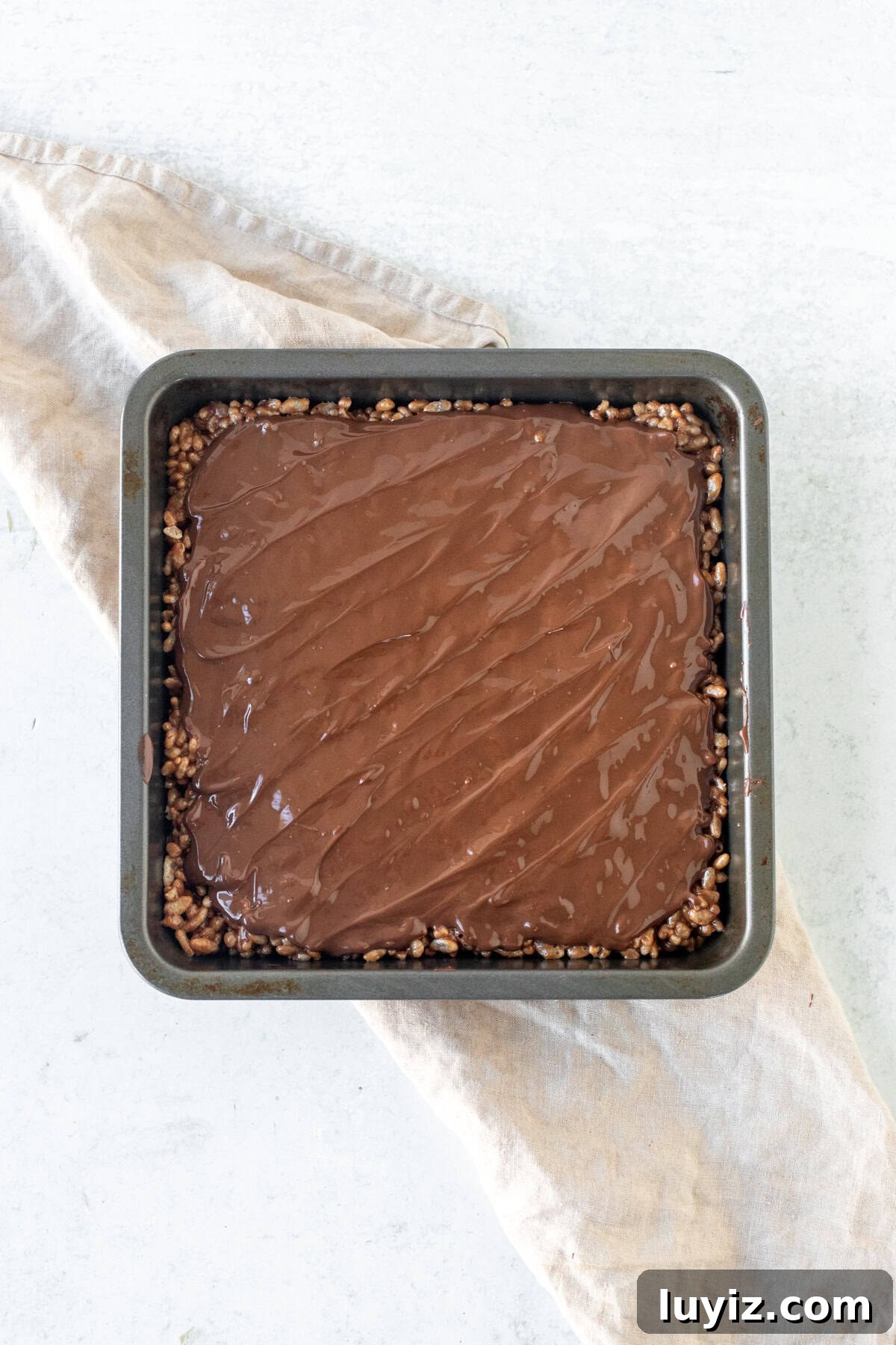 Chewy Mars Bar Squares Recipe with Chocolate Caramel Layer 5 Pan of Mars Bar Rice Krispie treats with chocolate topping
