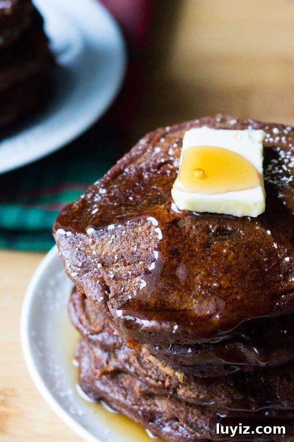 Gingerbread Pancakes Recipe with Spiced Molasses Syrup 2 Filled with spices, super fluffy & perfectly moist - these easy Gingerbread Pancakes are the ultimate breakfast for the holidays!