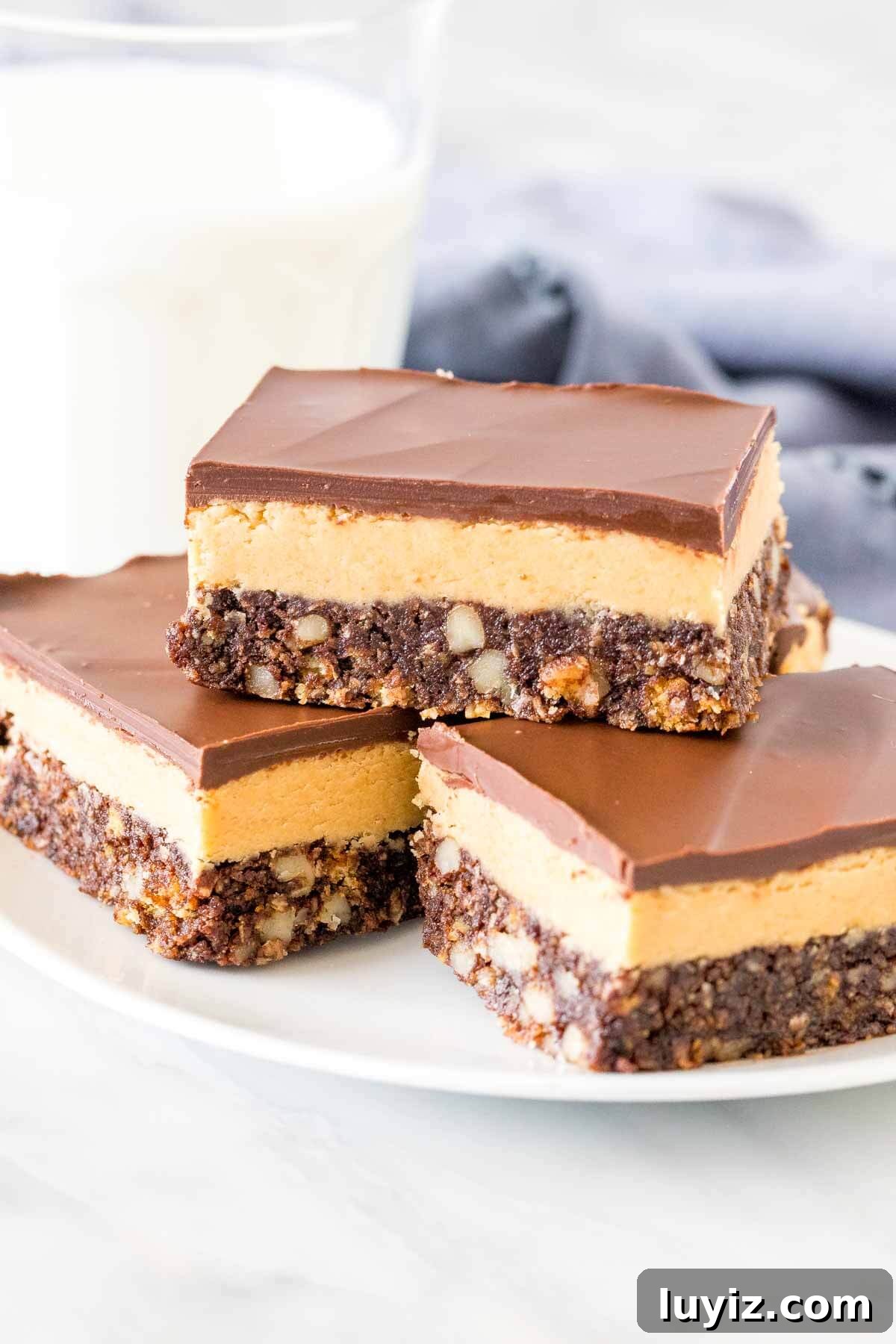 Peanut Butter Nanaimo Bars Recipe: No-Bake Cheesecake-Style Squares 3 Plate of nanaimo bars with peanut butter filling.