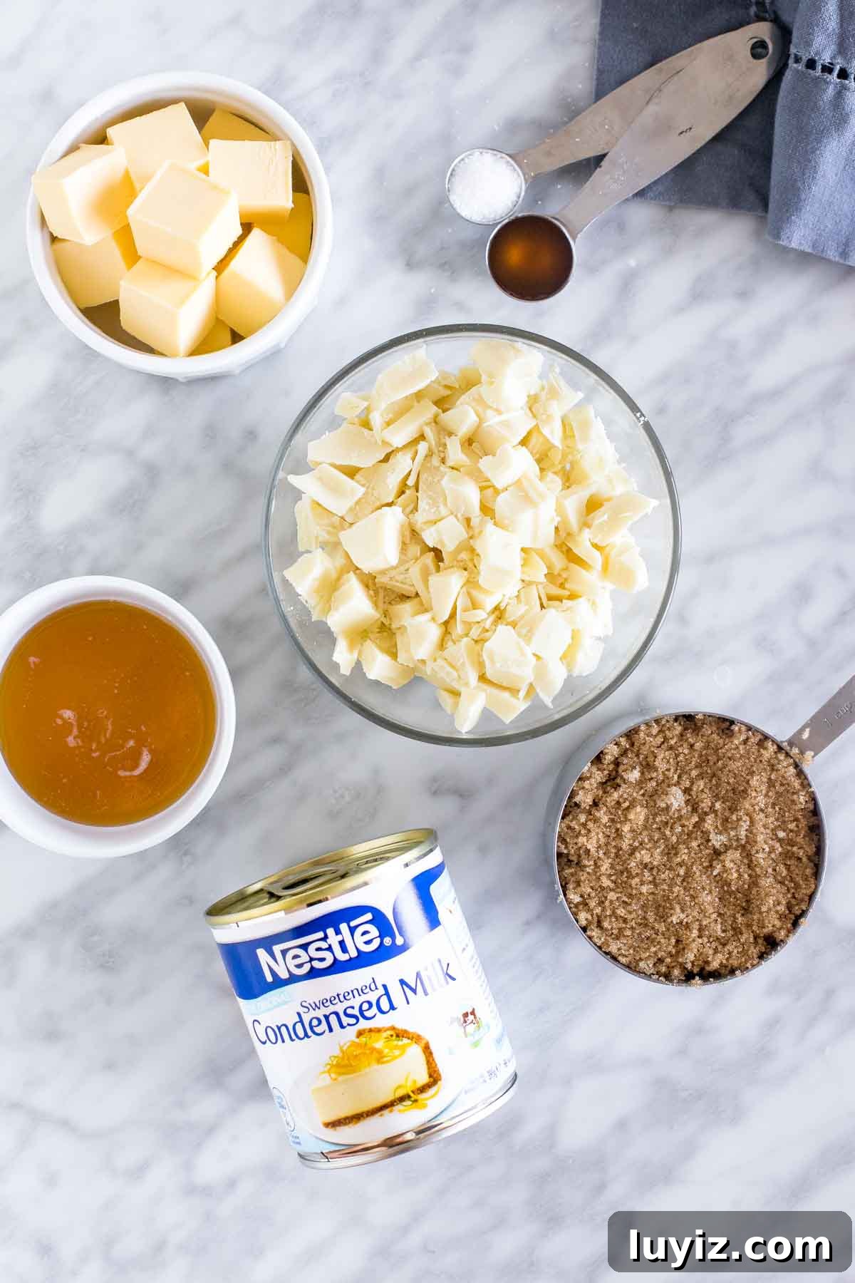 Rich Caramel Fudge Made with Condensed Milk 3 Ingredients for making caramel fudge.