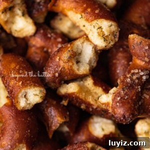 Savory Seasoned Pretzels: Flavorful Homemade Snack Recipe 13 Close up of just baked seasoned pretzels.