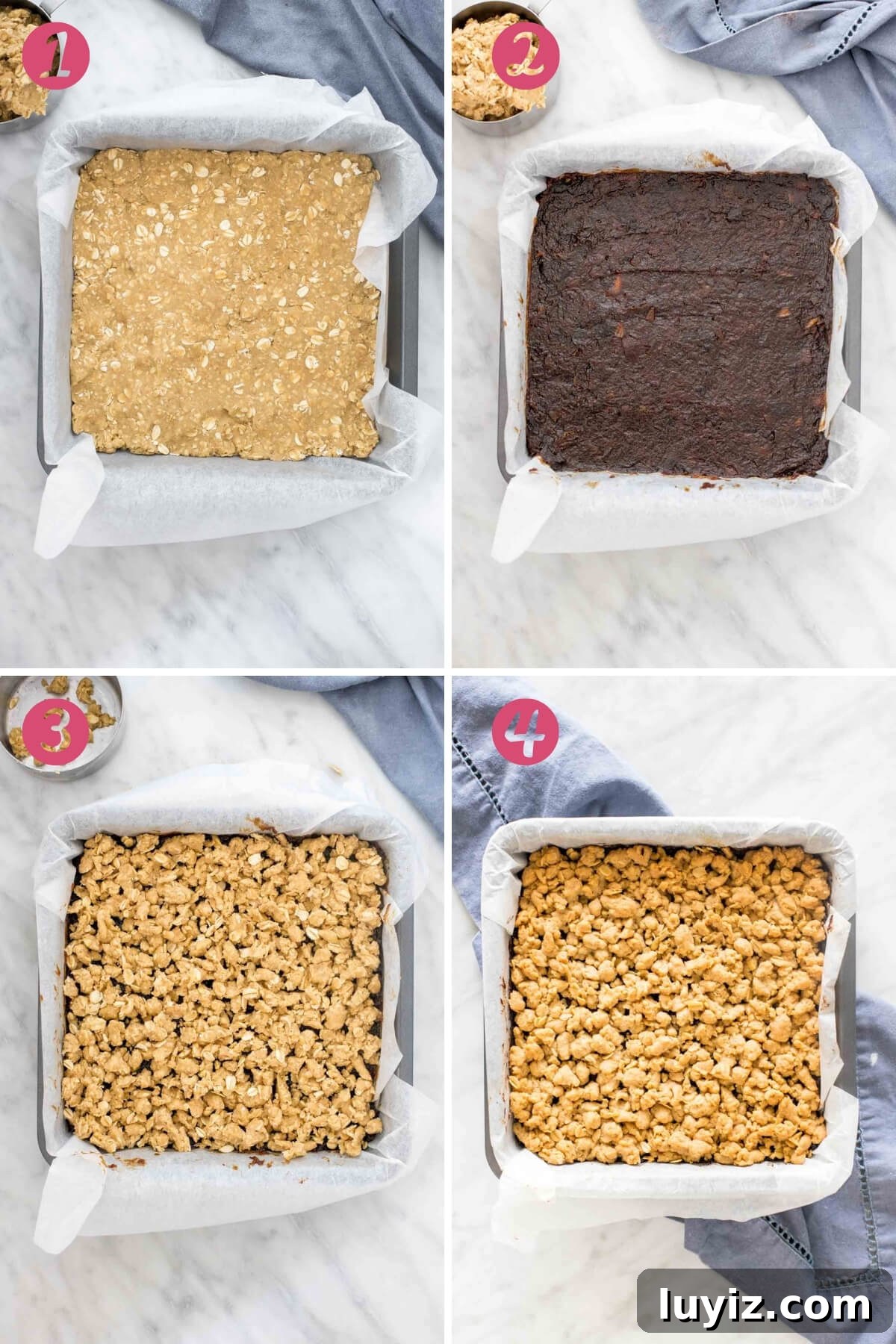 Date Squares Recipe: Chewy No-Bake Date Bars with Oats 4 4 step by step photos of making date squares.