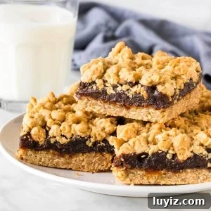 Date Squares Recipe: Chewy No-Bake Date Bars with Oats 6 Plate of date squares with a glass of milk.
