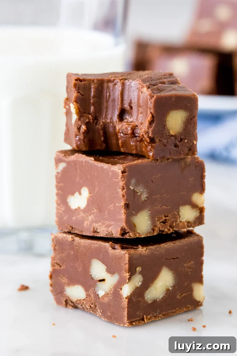 Magical Fudge Recipe: Rich, Creamy Homemade Fudge 2 Stack of 3 pieces of fantasy fudge.