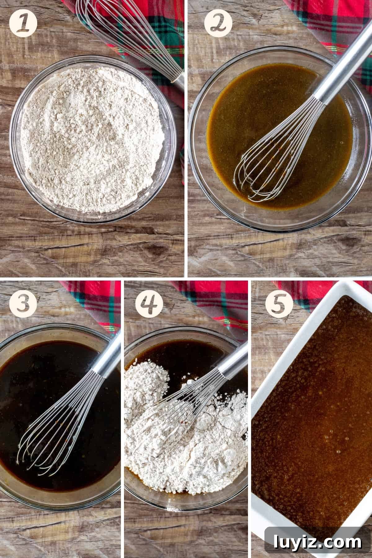 Classic Gingerbread Recipe: Soft, Spiced Loaf or Cookies 3 5 photo collage of step-by-step for making gingerbread