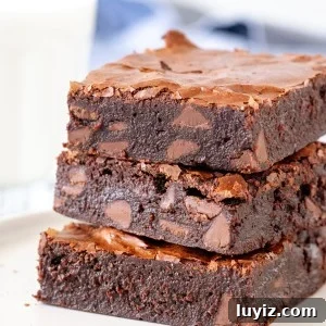Decadent Flourless Chocolate Brownies Recipe 6 Stack of 3 flourless brownies