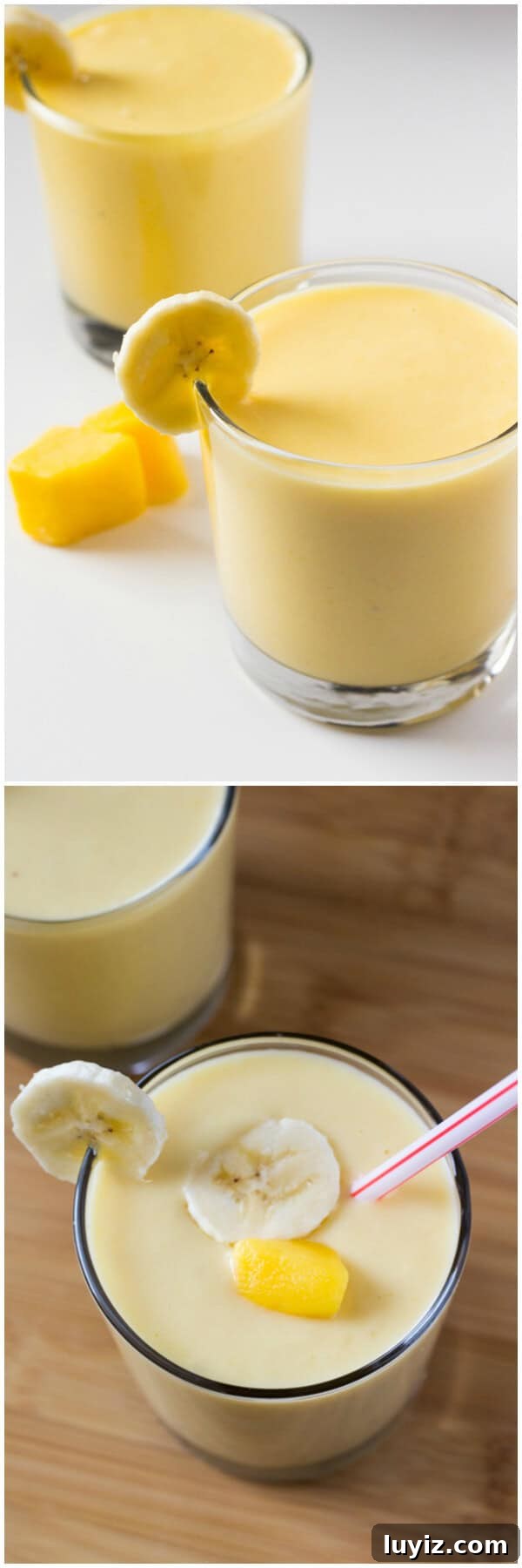 Creamy Mango Smoothie Recipe for Refreshing Tropical Flavor 3 Thick, tropical & full of sunny fruit flavors - This Mango Fruit Smoothie is a healthy pick-me-up