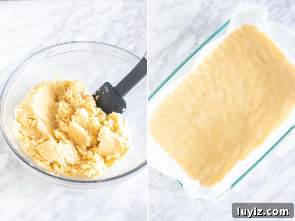 Tangy Lemon Bars Recipe with Buttery Shortbread Crust 3 2 step process of making shortbread crust.