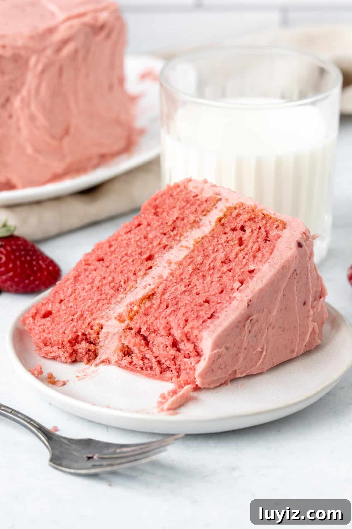 Moist Strawberry Layer Cake Recipe with Fresh Berry Frosting 10 img 14658 9