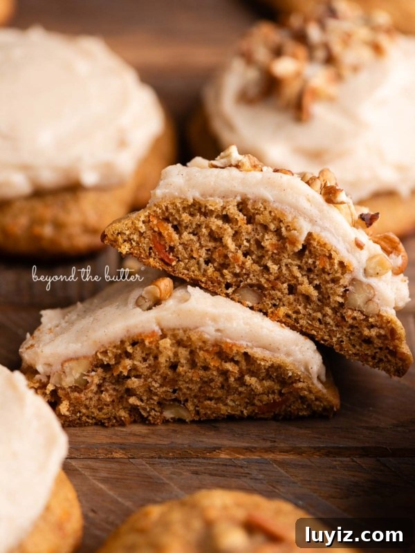 Single-Layer Pumpkin Spice Cake Recipe for Moist Fall Desserts 7 Brown butter cream cheese frosted and unfrosted carrot cake cookies with pecans.