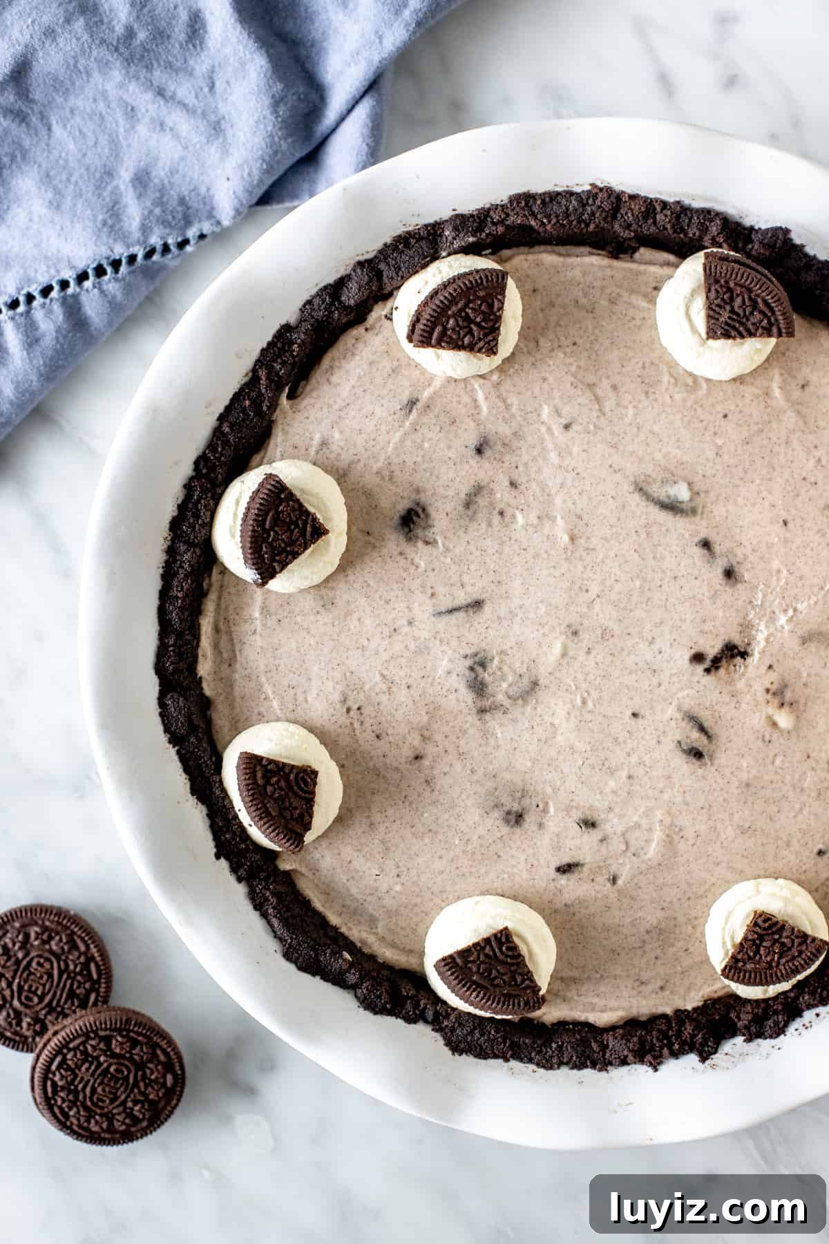 Irresistible Oreo Chocolate Pie Recipe: Creamy No-Bake Dessert 3 Cookies and Cream Pie in a pie plate.
