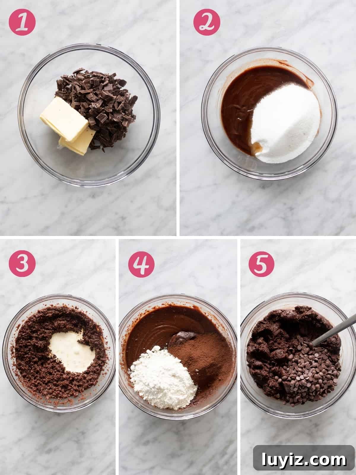 Edible Brownie Batter Recipe: Safe No-Bake Chocolate Batter 4 Collage of 5 photos of making brownie batter