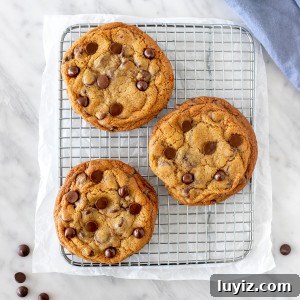 3 cookies on a cooling rack.