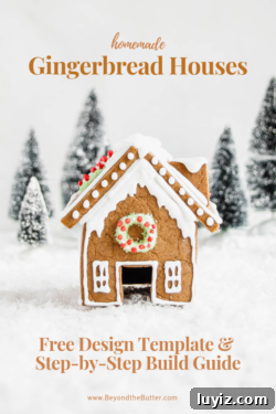 DIY Gingerbread Houses: Step-by-Step Guide for Festive Creations 5 Homemade Gingerbread Houses - front view of gingerbread house with a wreath above the door and trees in the background