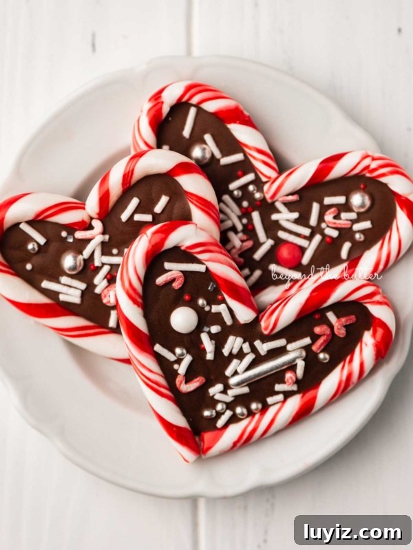 DIY Gingerbread Houses: Step-by-Step Guide for Festive Creations 7 Close up of candy cane hearts on dessert plate on white wood background.
