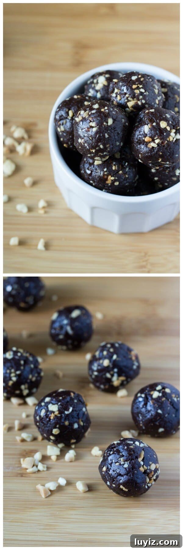 Peanut Butter Chocolate Energy Bites Recipe for Lasting Fuel 4 Bite-sized Peanut Butter Chocolate Energy Bites. 4 ingredients, grain free, dairy free, naturally sweetened & vegan - satisfy your chocolate & peanut butter cravings with this delicious snack!
