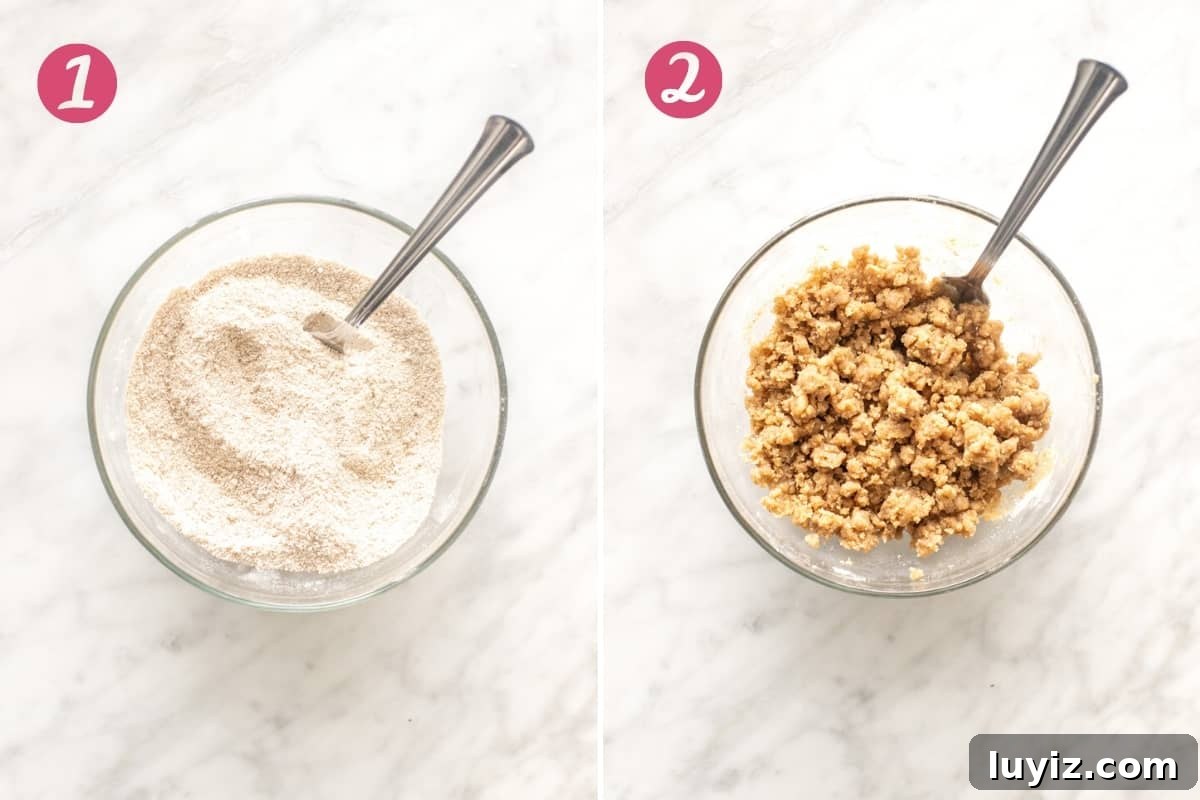 Pumpkin Streusel Muffins Recipe with Cinnamon Crunch Topping 3 2-step photos of making streusel