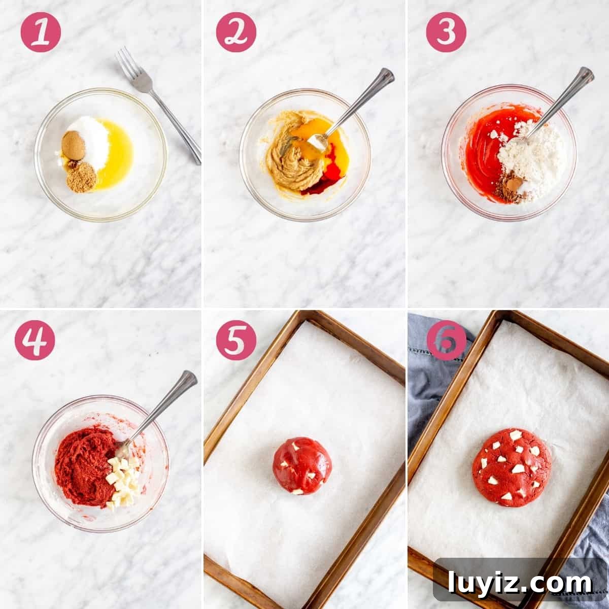 Single-Serve Red Velvet Cookie Recipe: Quick Oven or Microwave Treat 3 6 steps for making a giant, red velvet cookie