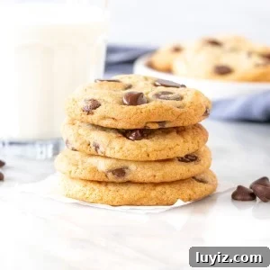 Chewy Chocolate Chip Cookies Made Without Brown Sugar 6 Stack of chocolate chip cookies made without brown sugar