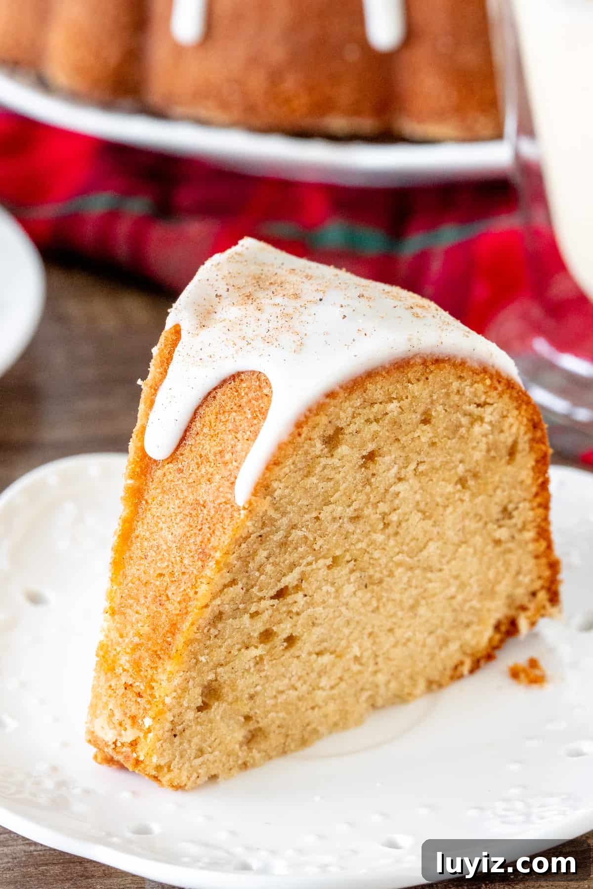 Moist Eggnog Bundt Cake Recipe Perfect for Christmas 4 Slice of eggnog bundt cake