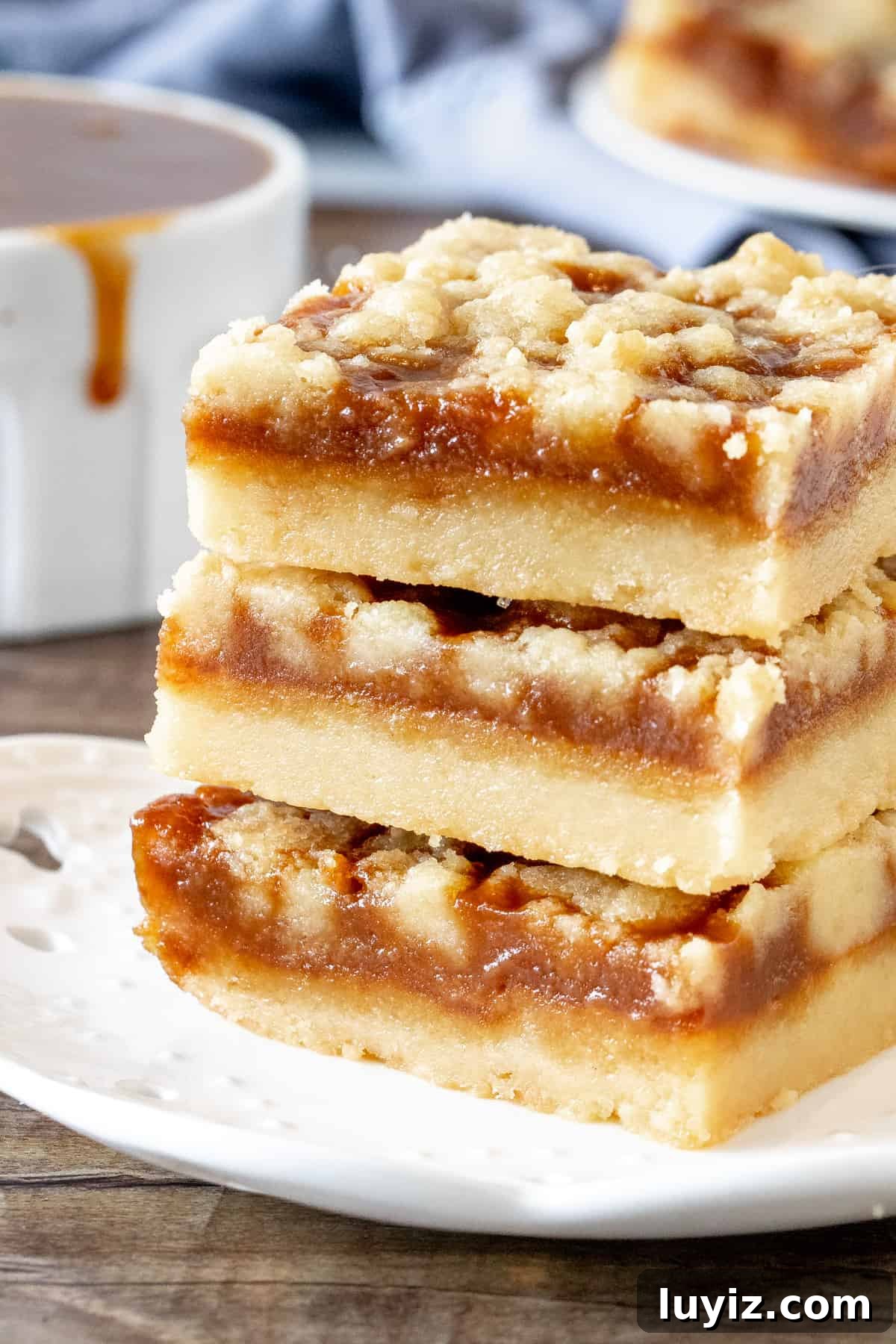 Salted Caramel Crumb Bars with Buttery Shortbread 2 Stack of 3 caramel crumb bars