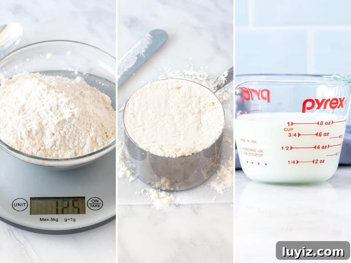 Baking Tips That Improve Your Skills Fast 4 Collage of 3 photos, showing how to measure ingredients