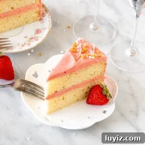 Strawberry Champagne Layer Cake Recipe for Celebrations 7 2 slices of strawberry champagne cake