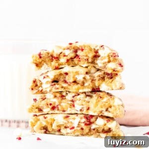 Stack of white chocolate raspberry cookies