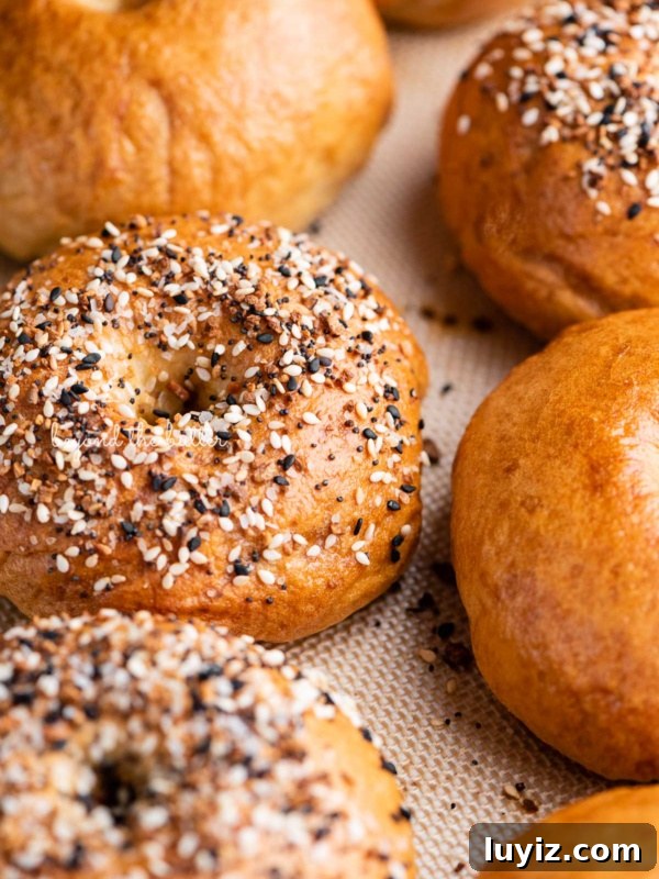 Homemade Applesauce Without Added Sugar: Simple Recipe 14 Silicone mat lined baking sheet with just baked homemade plain and everything bagels.