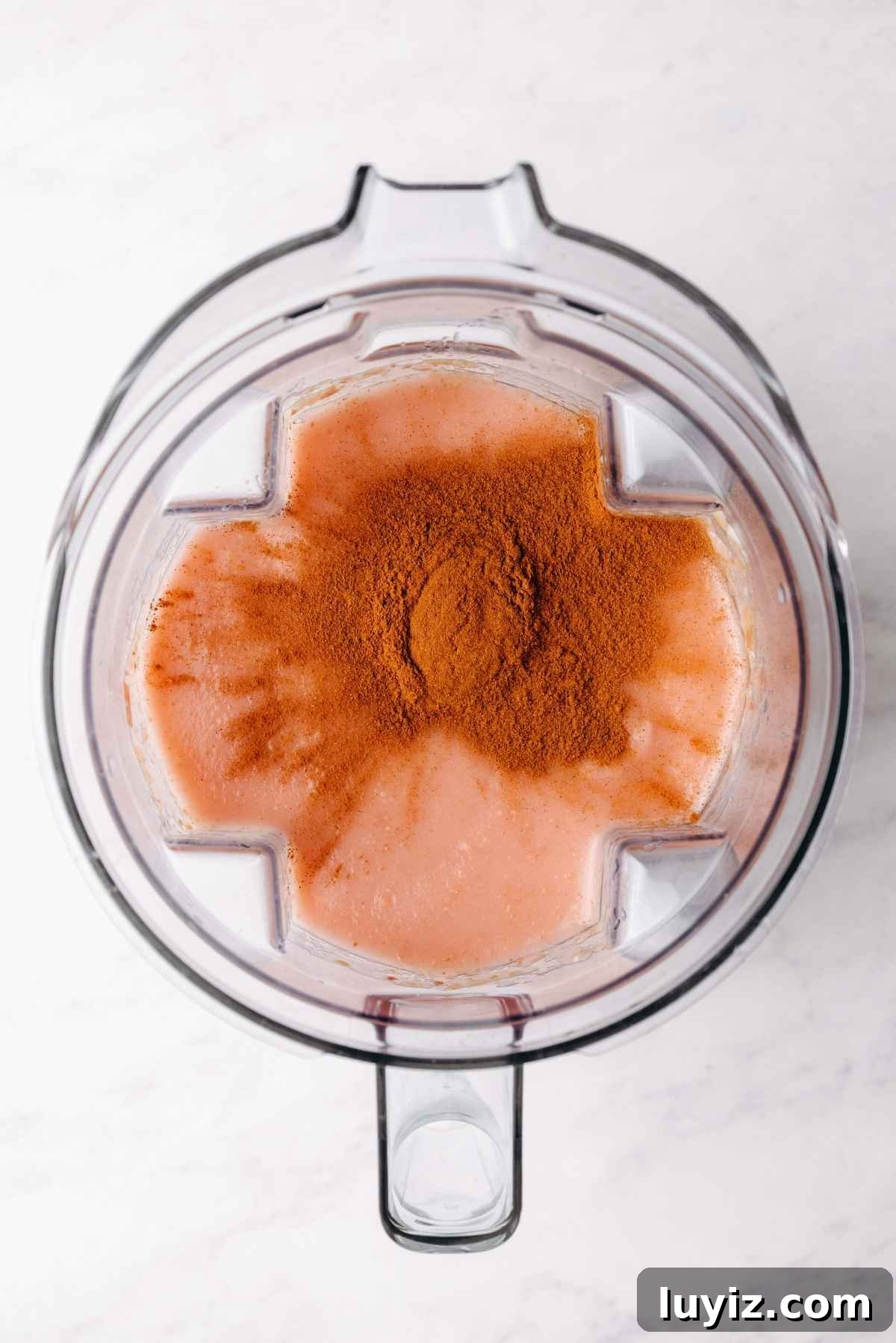 Homemade Applesauce Without Added Sugar: Simple Recipe 9 Ground cinnamon added to the top of the applesauce in the blender.