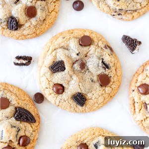 Oreo Chocolate Chip Cookies Recipe — Chewy Cookies with Oreo Pieces 8 Oreo chocolate chip cookies, from above