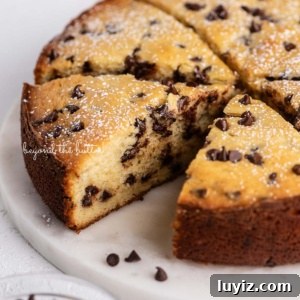 Moist Chocolate Chip Ricotta Cake Recipe for Perfect Dessert 12 Slices of chocolate chip ricotta cake on a marble cake round.