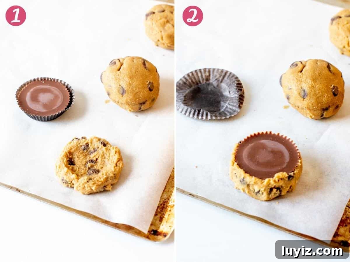 Reese’s Stuffed Chocolate Chip Cookies Recipe 5 2 steps of making peanut butter cup stuffed cookies