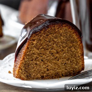 Moist Coffee Bundt Cake Recipe for Perfect Morning Treat 9 Slice of bundt cake with chocolate ganache on top