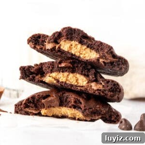 Reese’s Double Chocolate Cookie Recipe 7 Stack of peanut butter cup stuffed chocolate cookies