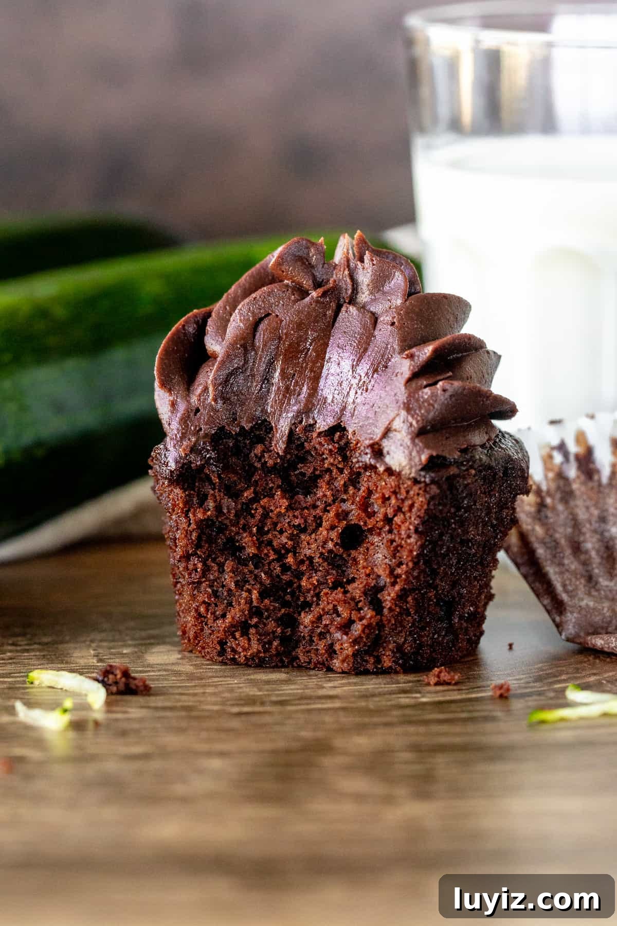 Decadent Chocolate Zucchini Cupcakes with Moist Fudgy Texture 7 Chocolate zucchini cupcake with chocolate frosting