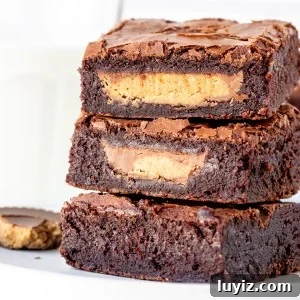 Peanut Butter Cup Brownies Stuffed with Reese's Cups 7 Stack of 3 peanut butter cup brownies