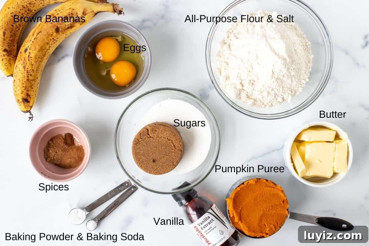 Moist Pumpkin Banana Bread Recipe for Fall Baking 3 Pumpkin banana bread ingredients