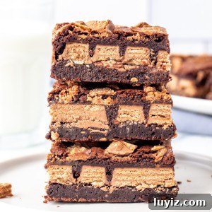 Stack of 3 Kit Kat brownies, stacked one on top of each other.