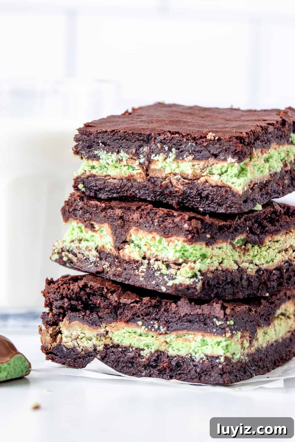 Mint Aero Chocolate Brownies Recipe — Fudgy Mint Cocoa Squares 2 Stack of 3 Mint Aero brownies