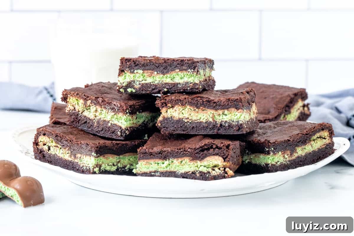 Mint Aero Chocolate Brownies Recipe — Fudgy Mint Cocoa Squares 3 Plate of brownies stuffed with Mint Aero